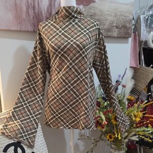 Umgee Multicolor Plaid Turtleneck Blouse